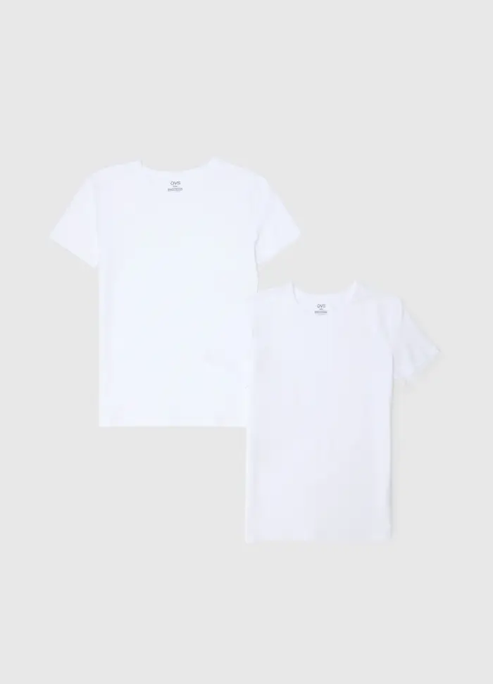 Bipack T-shirt In Cotone Elasticizzato Bianco Da Bambino Regular Fit, Unisex, Bianco