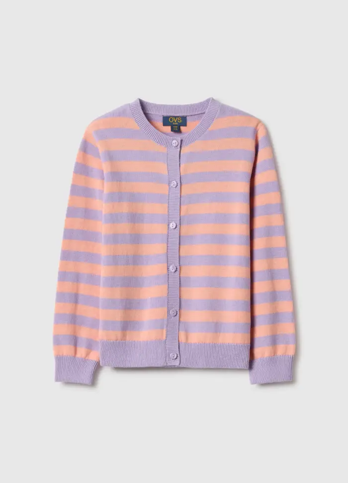 Cardigan In Puro Cotone A Righe Multicolor Da Bambina Regular Fit, Multicolor