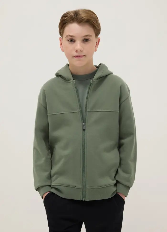 OVS KIDS Felpa Verde Per Ragazzo In Puro Cotone Vestibilità Over Con Cappuccio E Zip, Bambino, Verde