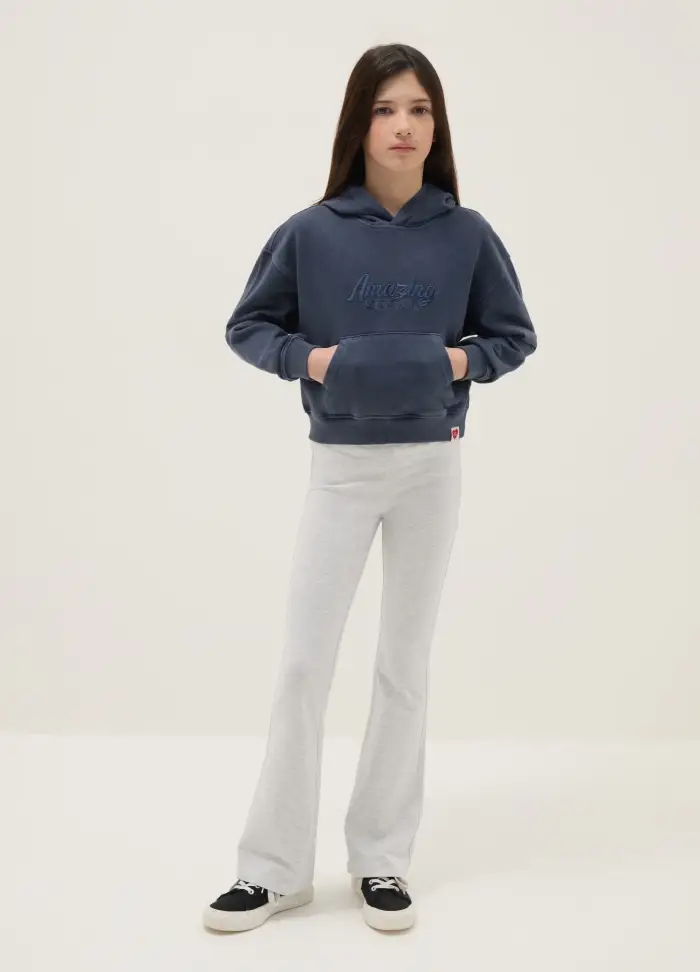 Leggings In Cotone Elasticizzato Grigi Flare Fit Per Bambine, Bambina, Grigio