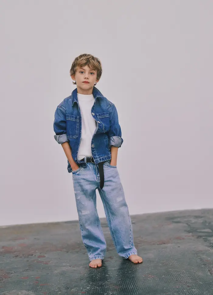 Ripped Jeans In Denim Di Puro Cotone Da Bambino Comfort Fit, Denim