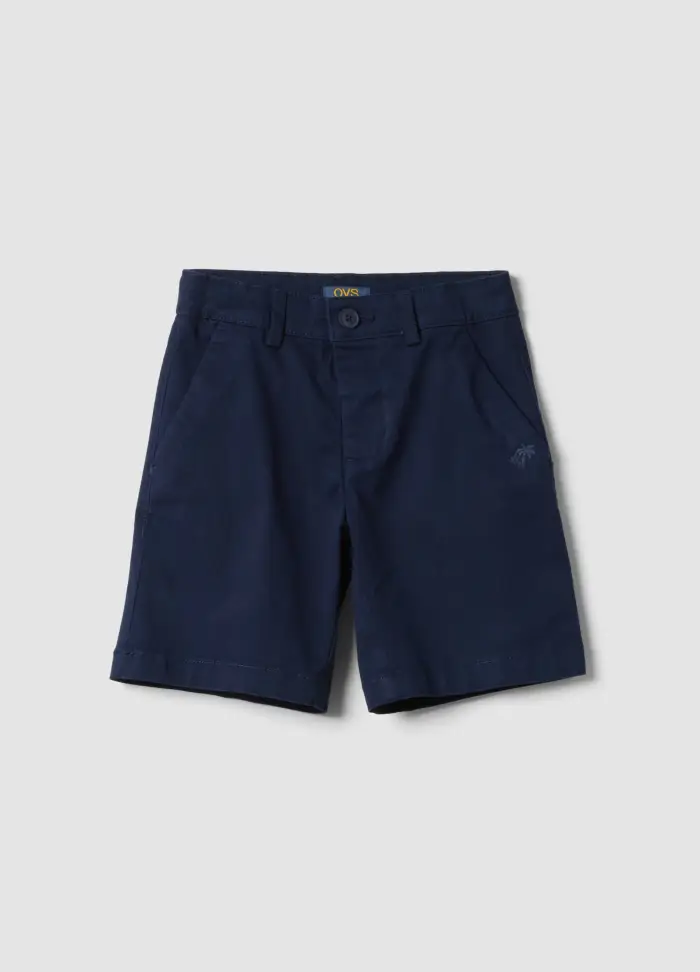 Shorts Chino Blu In Cotone Elasticizzato Da Bambino, Blu