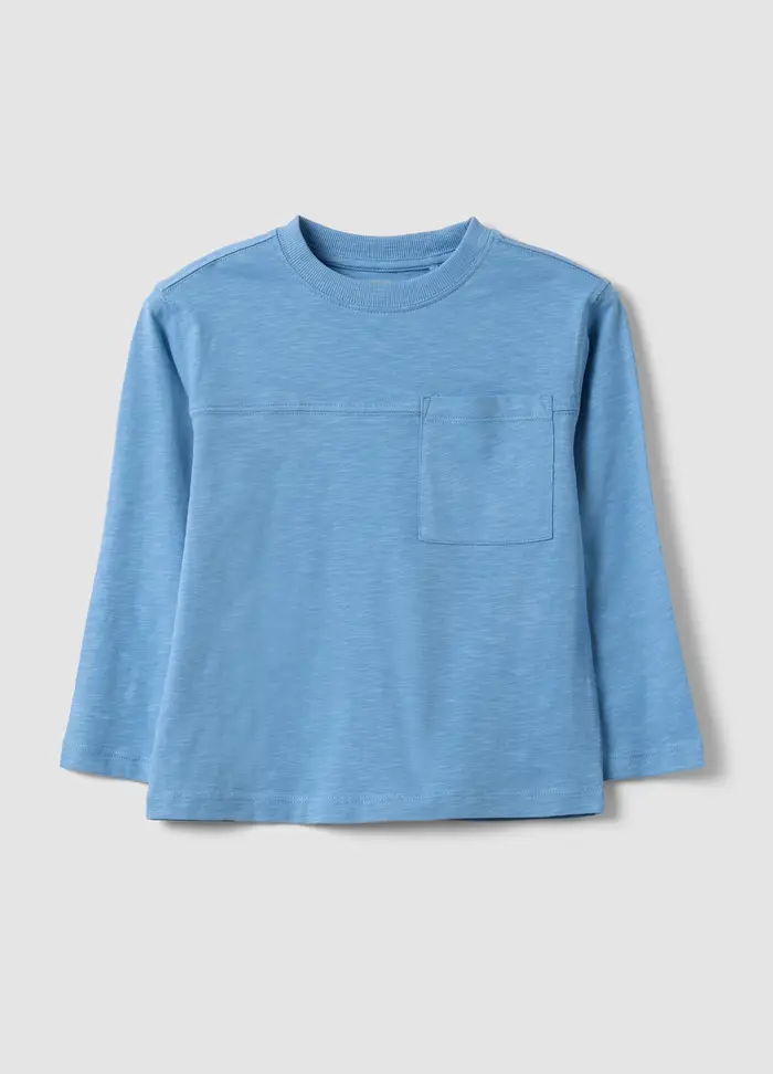 T-shirt Azzurra Da Bambino In Puro Cotone Con Taschino Oversize Fit, Azzurro
