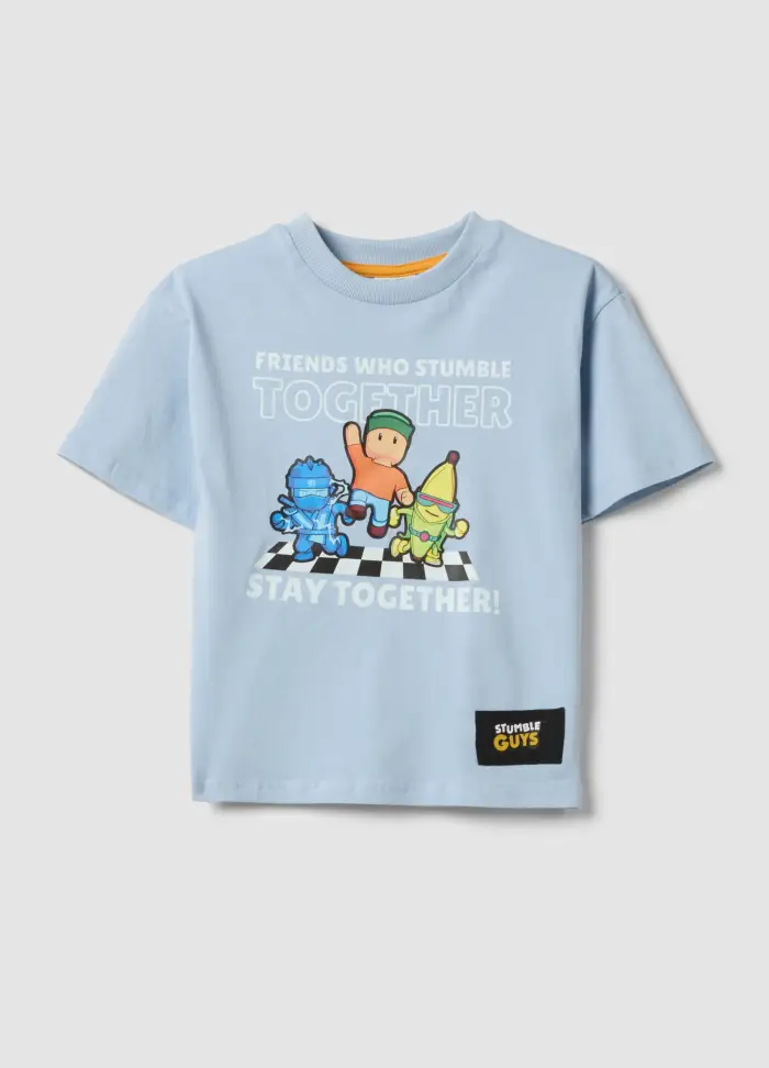 T-shirt Azzurra In Puro Cotone Con Stampa Regular Fit, Bambino, Azzurro
