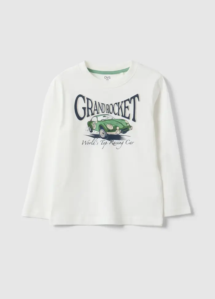 T-shirt Bianca Da Bambino In Puro Cotone Con Stampa Macchina Regular Fit, Bianco