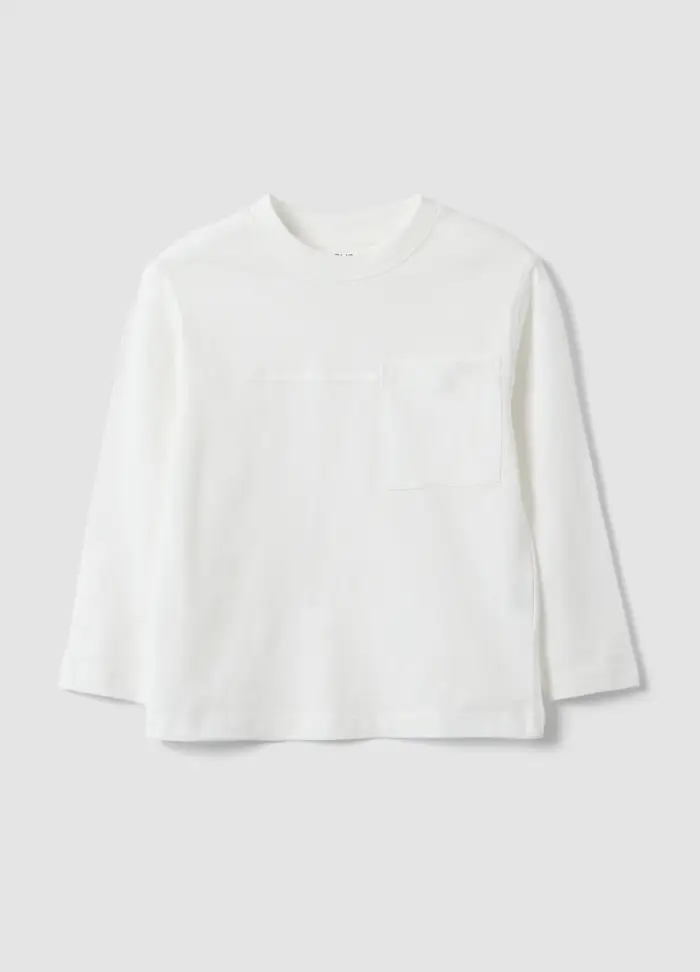 T-shirt Bianca Da Bambino In Puro Cotone Con Taschino Oversize Fit, Bianco