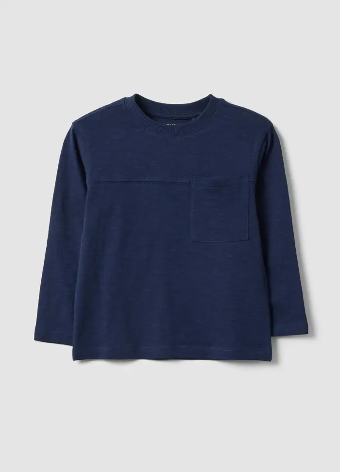 T-shirt Blu Da Bambino In Puro Cotone Con Taschino Oversize Fit, Blu
