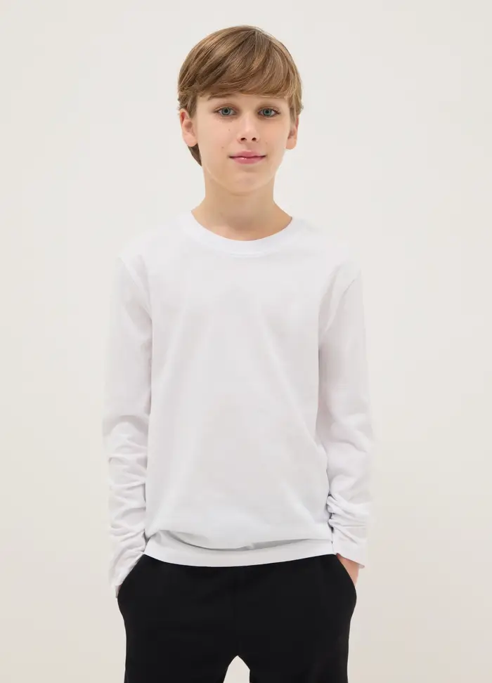 T-shirt In Puro Cotone Bianca Regular Fit Per Bambino, Bianco