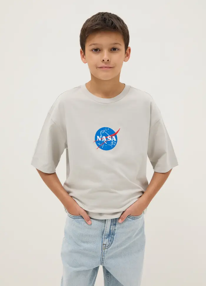 T-shirt In Puro Cotone Grigia Da Bambino Vestibilità Oversize Con Logo, Grigio