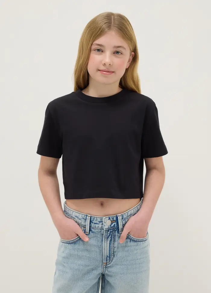 T-shirt In Puro Cotone Nero Da Ragazza Boxy Fit, Bambina, Nero