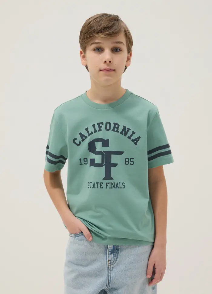 T-shirt Verde In Puro Cotone Da Ragazzo Con Dettagli Grafici Regular Fit, Bambino, Verde