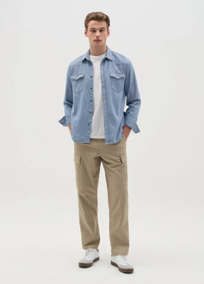 Pantalone Cargo Con Coulisse Interna, Uomo, Beige