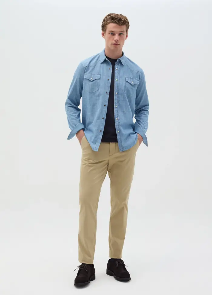 Pantalone Chino Slim Fit In Cotone Stretch, Uomo, Beige