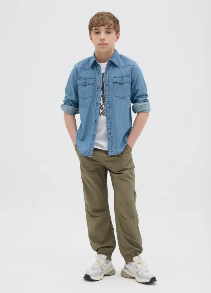Pantaloni Da Ragazzo In Puro Cotone Verde, Bambino, Verde