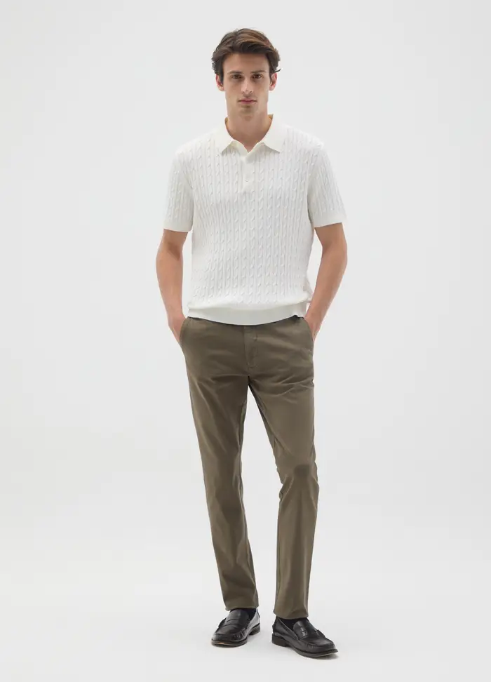 Pantaloni In Cotone Elasticizzato Verde Regular Fit, Uomo, Verde