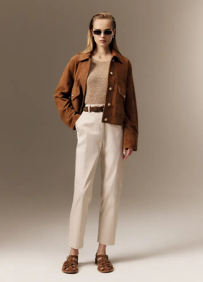 Pantaloni The Iconic Pants Beige Chiari In Cotone Elasticizzato, Donna, Beige