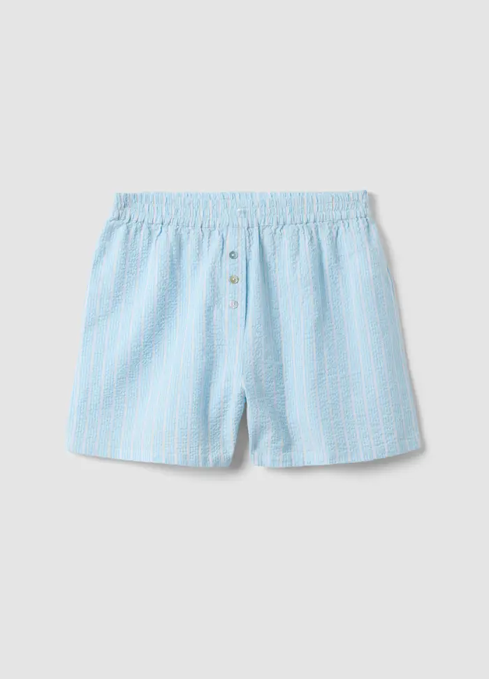 Shorts Pigiama In Puro Cotone Azzurri A Righe Regular Fit, Donna, Azzurro