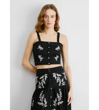 per donna PL305051 Top in popeline di cotone nero Earby (L), Casual, Senza maniche / cinghie