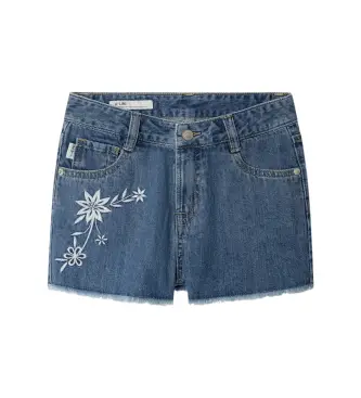 Pepe Jeans per ragazza PG8000006 Pantaloncini blu floreali a trapezio Patty (6años= 104cm), Casual, Cotone, Denim, moda per bambini Blu