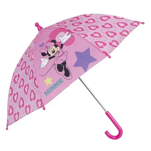 PERLETTI Ombrello Minnie Bambina 3 4 5 anni Rosa - Ombrello Disney con Apertura Manuale Antivento Bimba Piccolo