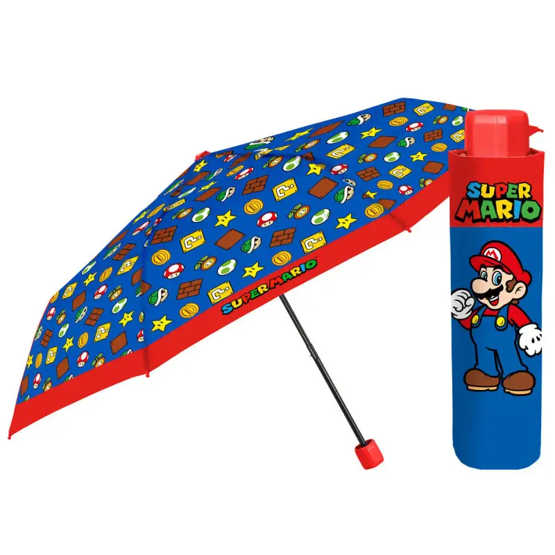 Perletti Ombrello pieghevole manuale Super Mario Bros Mario Bleu