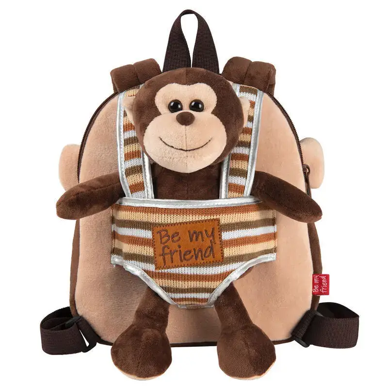 Perletti Zaino reversibile con peluche per ragazza Max Monkey Marron