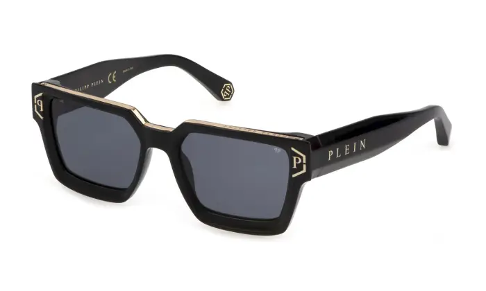 Philipp Plein Uomo SPP005M PLEIN BRAVE SHADE 0700 Occhiali da sole Acetato Nero Fumo Squadrata Normale