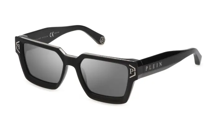 Philipp Plein Uomo SPP005M PLEIN BRAVE SHADE 700X Occhiali da sole Acetato Nero Fumo Squadrata Normale Sfumato