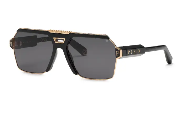 Philipp Plein Uomo SPP147M PLEIN CONTEMPORARY 301 Occhiali da sole Metallo Oro Fumo Geometrica Normale