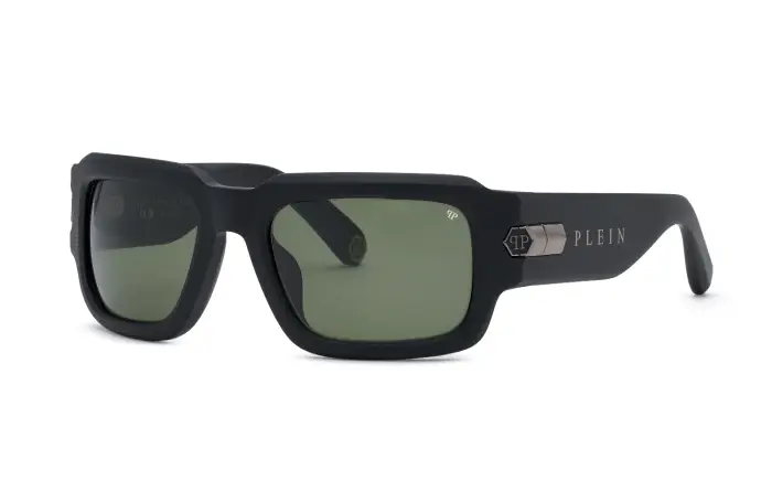 Philipp Plein Uomo SPP182M PLEIN EMPIRE 703 Occhiali da sole Acetato Nero Verde Squadrata Normale