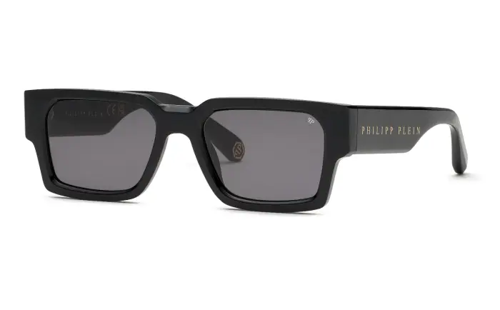 Philipp Plein Uomo SPP183M PLEIN MASTER 700 Occhiali da sole Acetato Nero Fumo Squadrata Normale
