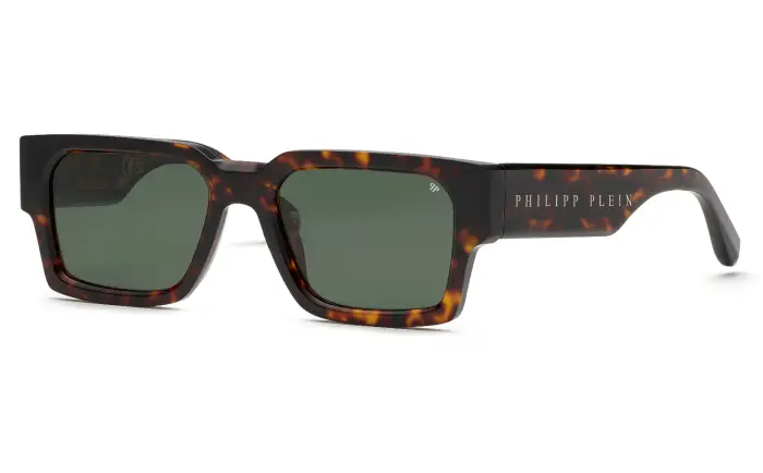 Philipp Plein Uomo SPP183M PLEIN MASTER 743 Occhiali da sole Acetato Havana Verde Squadrata Normale