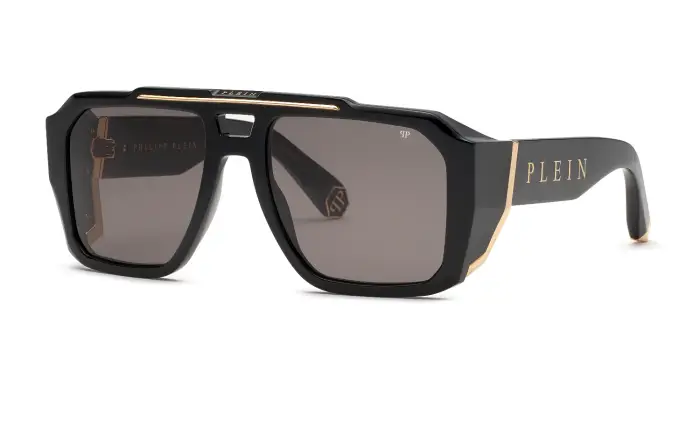 Philipp Plein Uomo SPP184M PLEIN MASTER 700 Occhiali da sole Acetato Nero Marrone Geometrica Normale