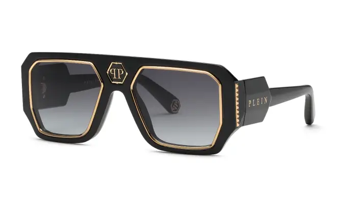 Philipp Plein Uomo SPP188 PLEIN CONTEMPORARY 700 Occhiali da sole Acetato Nero Fumo Geometrica Normale Sfumato