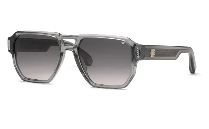 Philipp Plein Uomo SPP200M PLEIN STUD 819 Occhiali da sole Acetato Grigio Fumo Geometrica Normale Sfumato