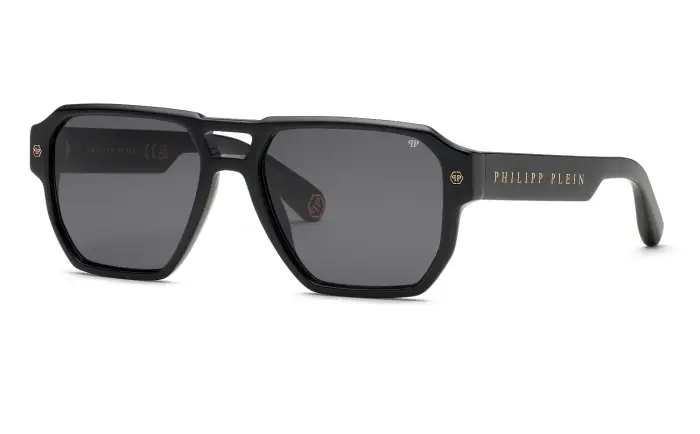 Philipp Plein Uomo SPP200V PLEIN STUD 700 Occhiali da sole Acetato Nero Fumo Geometrica Normale