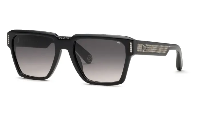 Philipp Plein Uomo SPP201M PLEIN STUD 700Y Occhiali da sole Acetato Nero Fumo Geometrica Normale Sfumato