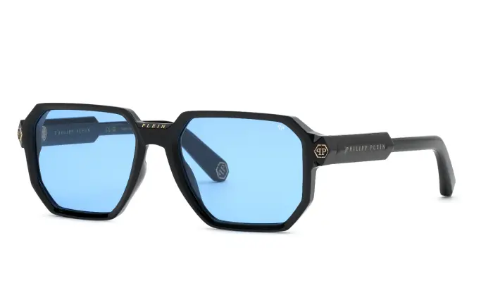 Philipp Plein Uomo SPP202M PLEIN CONTEMPORARYLEIN Z42Y Occhiali da sole Iniettato Nero Blu Geometrica Normale