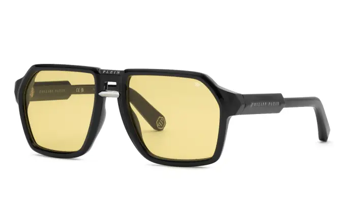 Philipp Plein Uomo SPP203M PLEIN CONTEMPORARY 0Z42 Occhiali da sole Iniettato Nero Giallo Geometrica Normale