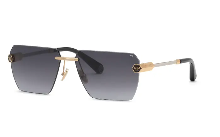 Philipp Plein Uomo SPP205 PLEIN ROYAL 340 Occhiali da sole Metallo Oro Fumo Geometrica Normale Sfumato