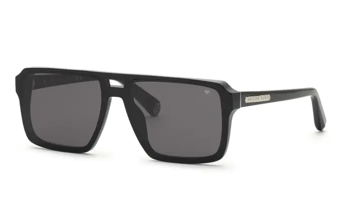 Philipp Plein Uomo SPP211 PLEIN ESSENTIAL 700Y Occhiali da sole Acetato Nero Fumo Squadrata Normale