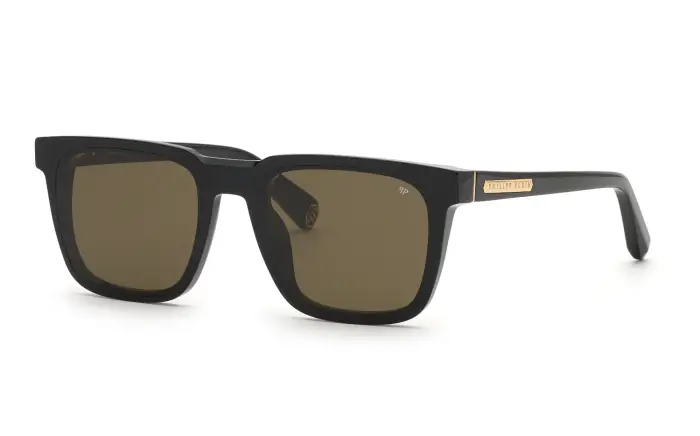 Philipp Plein Uomo SPP212 PLEIN ESSENTIAL 700 Occhiali da sole Acetato Nero Verde Squadrata Normale