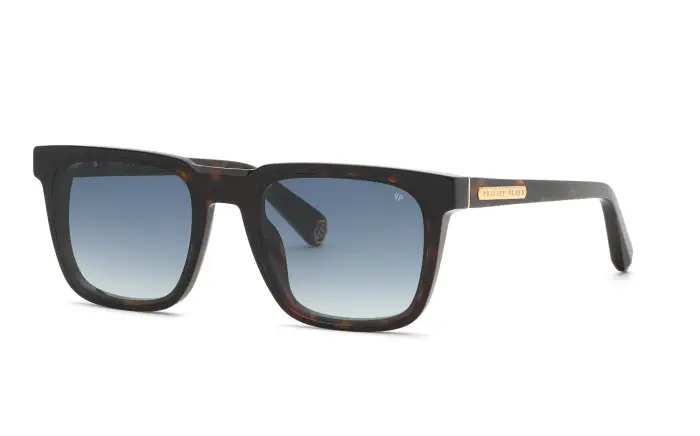 Philipp Plein Uomo SPP212 PLEIN ESSENTIAL 722 Occhiali da sole Acetato Havana Blu Squadrata Normale Sfumato