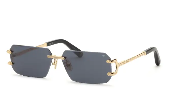 Philipp Plein Uomo SPP219M PLEIN SLEEK 300Y Occhiali da sole Metallo Oro Fumo Geometrica Normale
