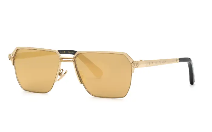 Philipp Plein Uomo SPP225 PLEIN ROYAL W/A 300G Occhiali da sole Oro Marrone Squadrata Antiriflesso