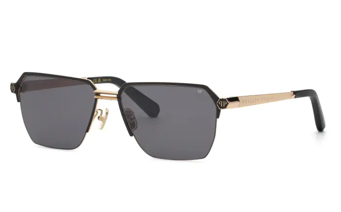 Philipp Plein Uomo SPP225M PLEIN ROYAL 302 Occhiali da sole Metallo Oro Fumo Squadrata Normale