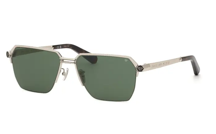 Philipp Plein Uomo SPP225M PLEIN ROYAL 579 Occhiali da sole Metallo Verde Squadrata Normale