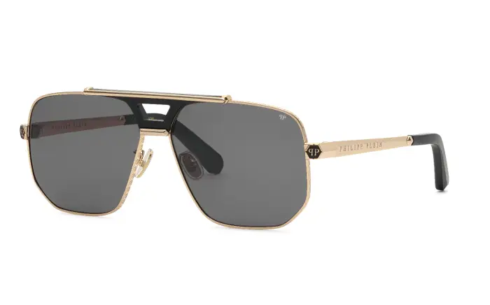 Philipp Plein Uomo SPP226M PLEIN ROYAL 300Y Occhiali da sole Metallo Oro Fumo Geometrica Normale