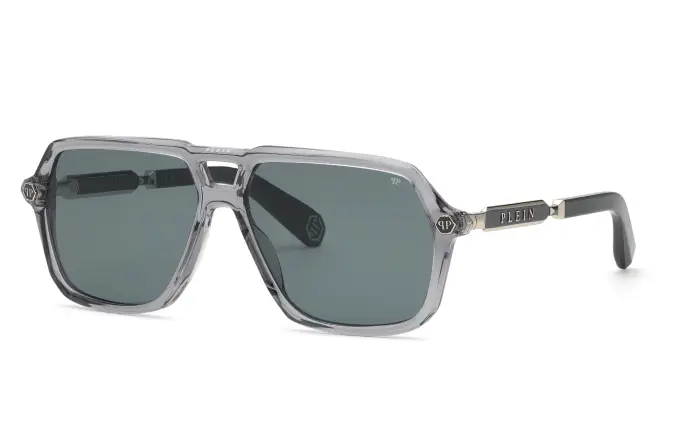 Philipp Plein Uomo SPP227 PLEIN HEXAGON STUD 09MB Occhiali da sole Acetato Grigio Fumo Geometrica Normale