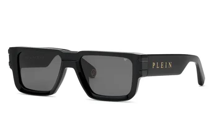 Philipp Plein Uomo SPP229 PLEIN EAGLE 700 Occhiali da sole Acetato Nero Fumo Geometrica Normale